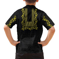 Philippines Polynesian Floral Pattern Family Matching Off Shoulder Maxi Dress and Hawaiian Shirt With Barong Tagalog Black Style LT03 - Polynesian Pride