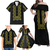 Philippines Polynesian Floral Pattern Family Matching Off Shoulder Maxi Dress and Hawaiian Shirt With Barong Tagalog Black Style LT03 - Polynesian Pride