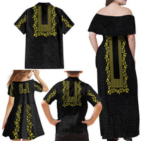 Philippines Polynesian Floral Pattern Family Matching Off Shoulder Maxi Dress and Hawaiian Shirt With Barong Tagalog Black Style LT03 - Polynesian Pride