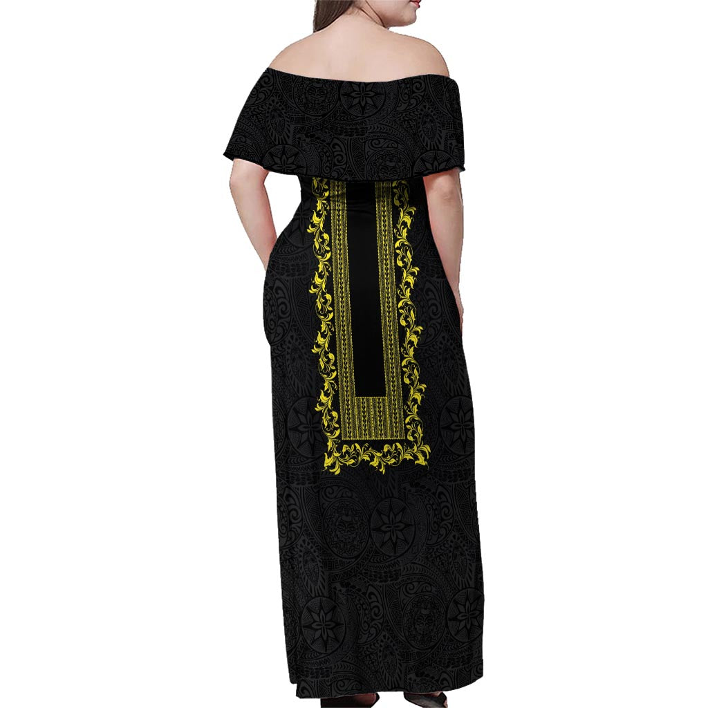 Philippines Polynesian Floral Pattern Family Matching Off Shoulder Maxi Dress and Hawaiian Shirt With Barong Tagalog Black Style LT03 - Polynesian Pride