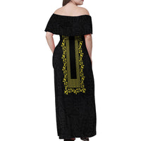 Philippines Polynesian Floral Pattern Family Matching Off Shoulder Maxi Dress and Hawaiian Shirt With Barong Tagalog Black Style LT03 - Polynesian Pride