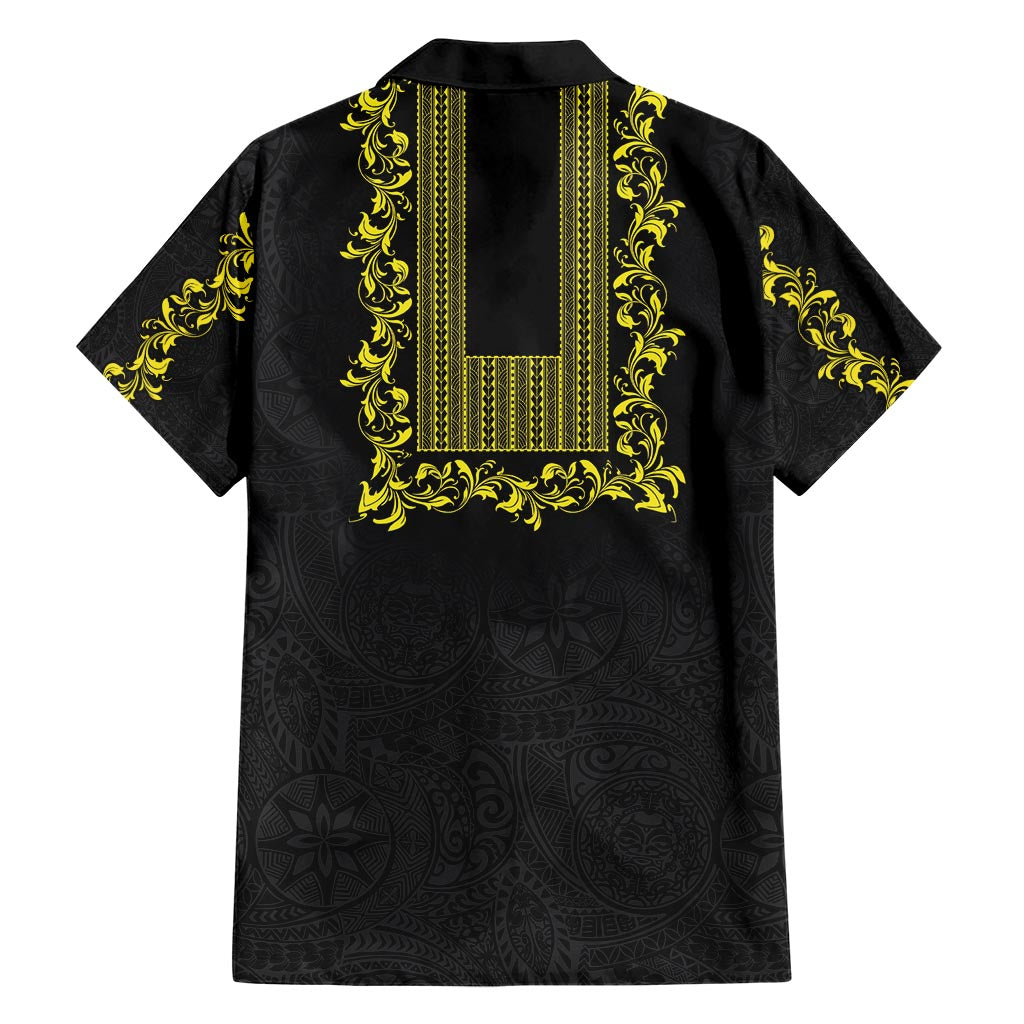 Philippines Polynesian Floral Pattern Family Matching Short Sleeve Bodycon Dress and Hawaiian Shirt With Barong Tagalog Black Style LT03 - Polynesian Pride