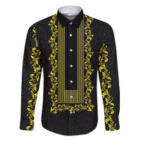 Philippines Polynesian Floral Pattern Family Matching Short Sleeve Bodycon Dress and Hawaiian Shirt With Barong Tagalog Black Style LT03 Dad's Shirt - Long Sleeve Black - Polynesian Pride