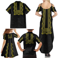 Philippines Polynesian Floral Pattern Family Matching Summer Maxi Dress and Hawaiian Shirt With Barong Tagalog Black Style LT03 - Polynesian Pride