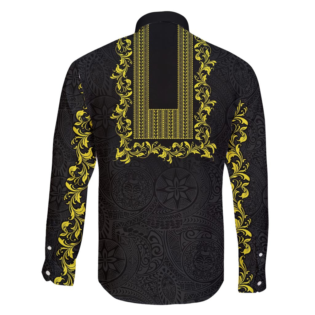 Philippines Polynesian Floral Pattern Family Matching Summer Maxi Dress and Hawaiian Shirt With Barong Tagalog Black Style LT03 - Polynesian Pride