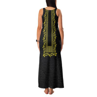 Philippines Polynesian Floral Pattern Family Matching Tank Maxi Dress and Hawaiian Shirt With Barong Tagalog Black Style LT03 - Polynesian Pride