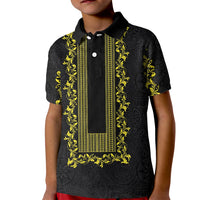 Philippines Polynesian Floral Pattern Kid Polo Shirt With Barong Tagalog Black Style LT03 Kid Black - Polynesian Pride