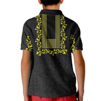 Philippines Polynesian Floral Pattern Kid Polo Shirt With Barong Tagalog Black Style LT03 - Polynesian Pride