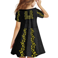 Philippines Polynesian Floral Pattern Kid Short Sleeve Dress With Barong Tagalog Black Style LT03 - Polynesian Pride