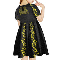 Philippines Polynesian Floral Pattern Kid Short Sleeve Dress With Barong Tagalog Black Style LT03 - Polynesian Pride