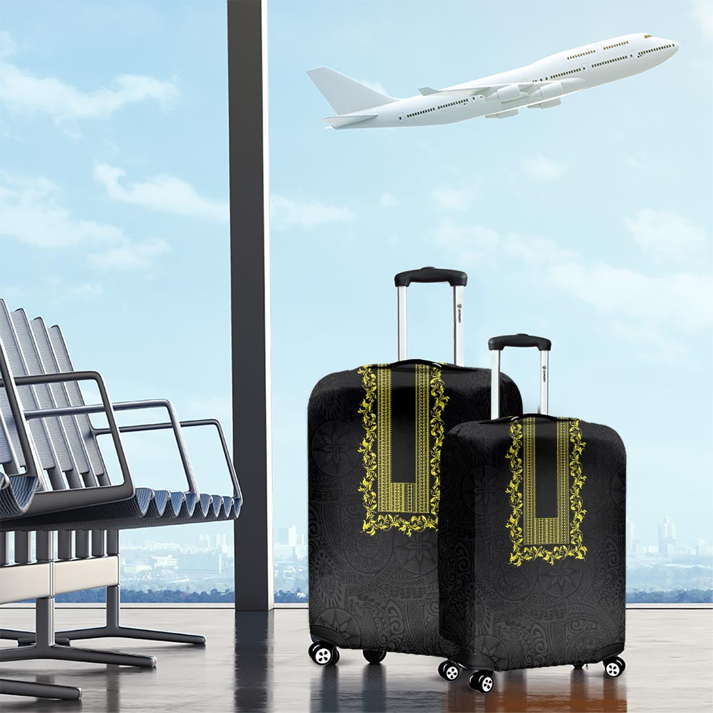 Philippines Polynesian Floral Pattern Luggage Cover With Barong Tagalog Black Style