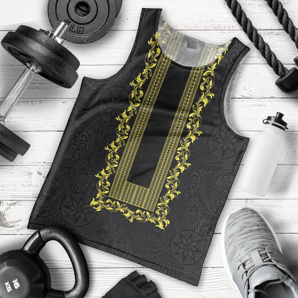 Philippines Polynesian Floral Pattern Men Tank Top With Barong Tagalog Black Style