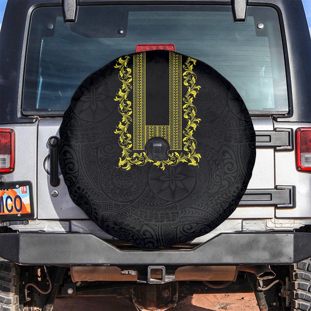 Philippines Polynesian Floral Pattern Spare Tire Cover With Barong Tagalog Black Style LT03 Black - Polynesian Pride
