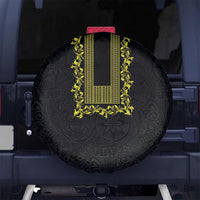 Philippines Polynesian Floral Pattern Spare Tire Cover With Barong Tagalog Black Style LT03 - Polynesian Pride