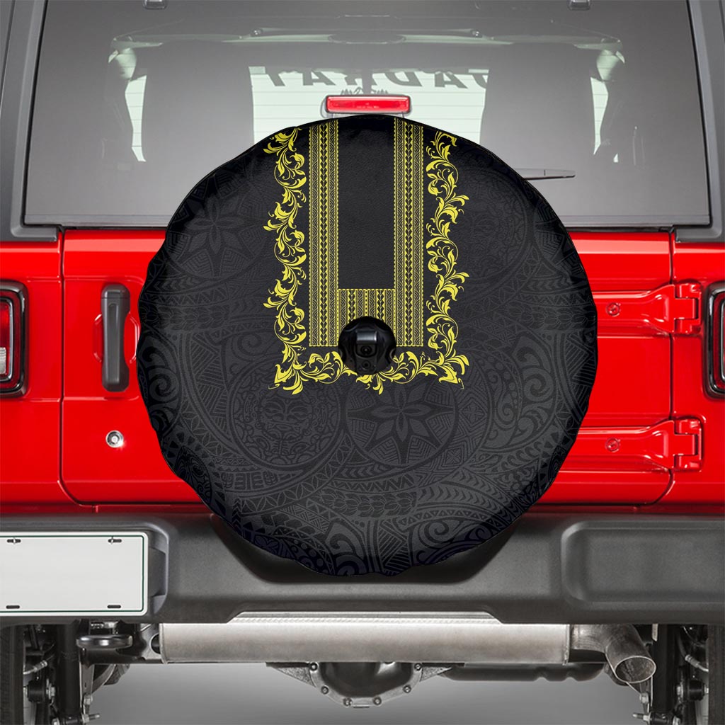 Philippines Polynesian Floral Pattern Spare Tire Cover With Barong Tagalog Black Style LT03 - Polynesian Pride