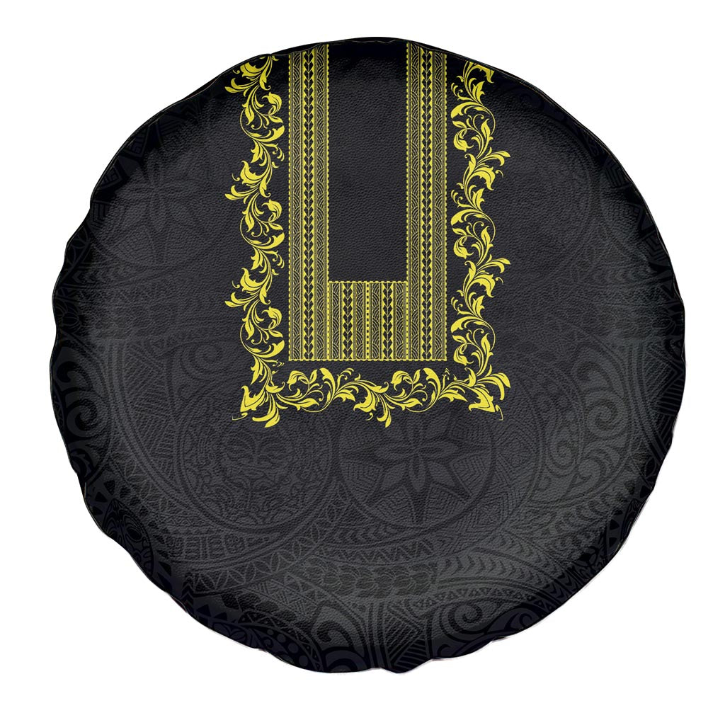 Philippines Polynesian Floral Pattern Spare Tire Cover With Barong Tagalog Black Style LT03 - Polynesian Pride