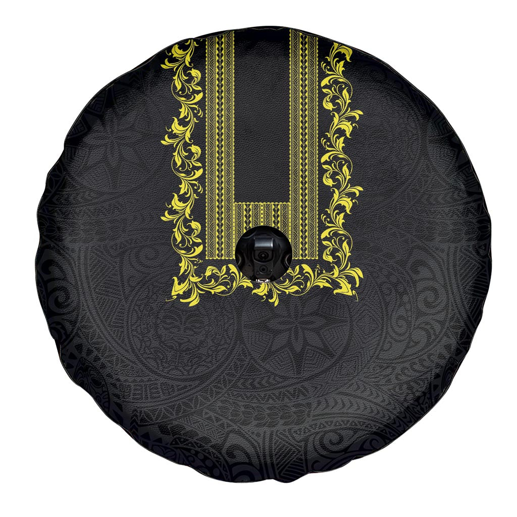 Philippines Polynesian Floral Pattern Spare Tire Cover With Barong Tagalog Black Style LT03 - Polynesian Pride