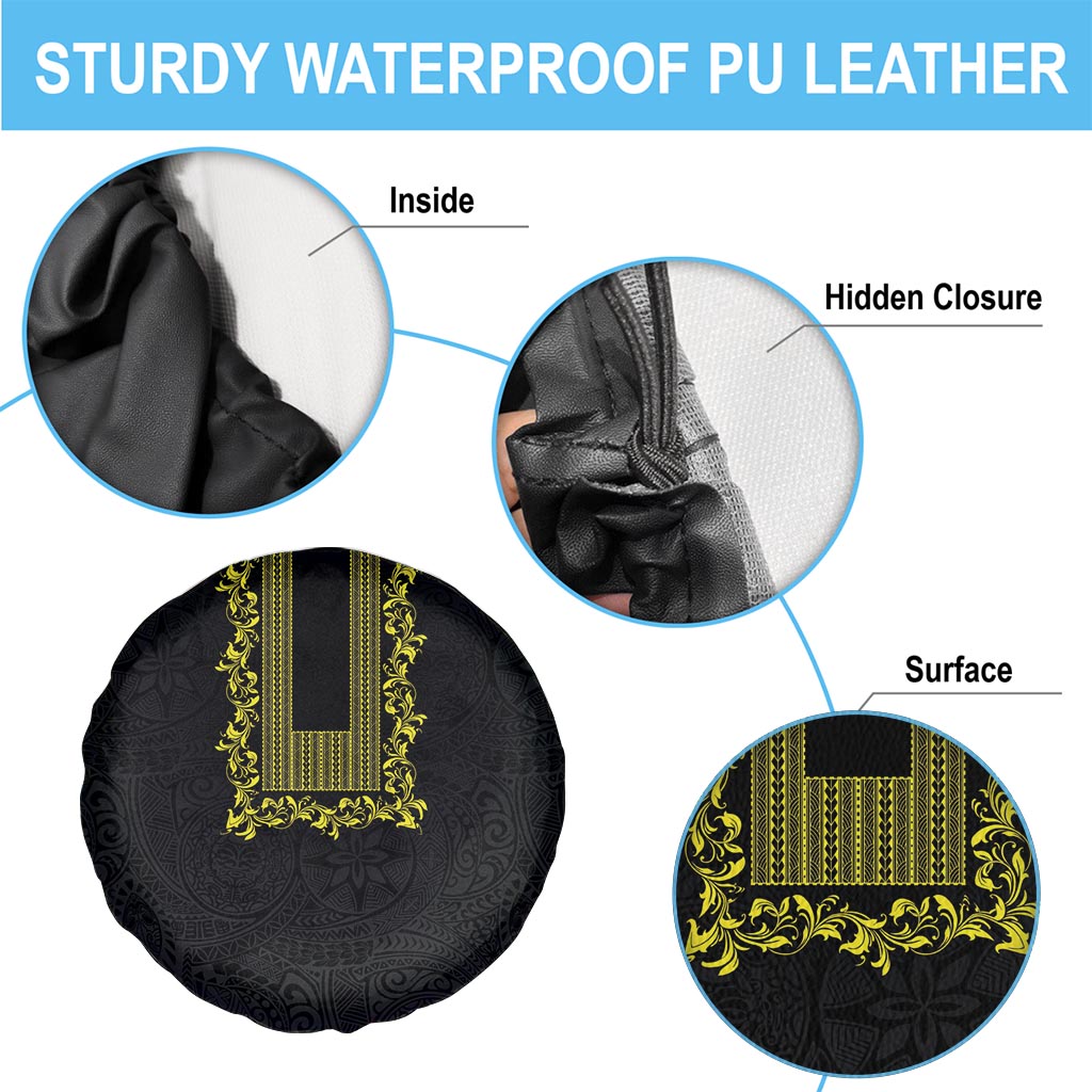 Philippines Polynesian Floral Pattern Spare Tire Cover With Barong Tagalog Black Style LT03 - Polynesian Pride