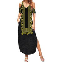 Philippines Polynesian Floral Pattern Summer Maxi Dress With Barong Tagalog Black Style LT03 Women Black - Polynesian Pride