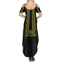 Philippines Polynesian Floral Pattern Summer Maxi Dress With Barong Tagalog Black Style LT03 - Polynesian Pride