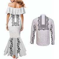 Philippines Polynesian Floral Pattern Couples Matching Mermaid Dress and Long Sleeve Button Shirt With Barong Tagalog White Style LT03 - Polynesian Pride