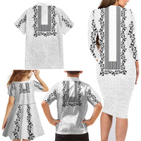 Philippines Polynesian Floral Pattern Family Matching Long Sleeve Bodycon Dress and Hawaiian Shirt With Barong Tagalog White Style LT03 - Polynesian Pride