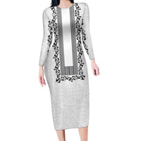 Philippines Polynesian Floral Pattern Family Matching Long Sleeve Bodycon Dress and Hawaiian Shirt With Barong Tagalog White Style LT03 Mom's Dress White - Polynesian Pride