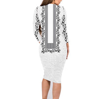 Philippines Polynesian Floral Pattern Family Matching Long Sleeve Bodycon Dress and Hawaiian Shirt With Barong Tagalog White Style LT03 - Polynesian Pride