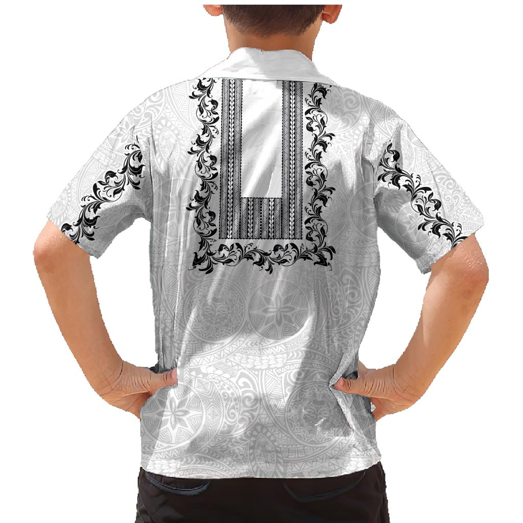 Philippines Polynesian Floral Pattern Family Matching Mermaid Dress and Hawaiian Shirt With Barong Tagalog White Style LT03 - Polynesian Pride