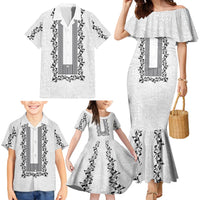 Philippines Polynesian Floral Pattern Family Matching Mermaid Dress and Hawaiian Shirt With Barong Tagalog White Style LT03 - Polynesian Pride