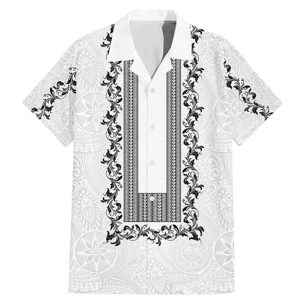 Philippines Polynesian Floral Pattern Family Matching Mermaid Dress and Hawaiian Shirt With Barong Tagalog White Style LT03 Dad's Shirt - Short Sleeve White - Polynesian Pride