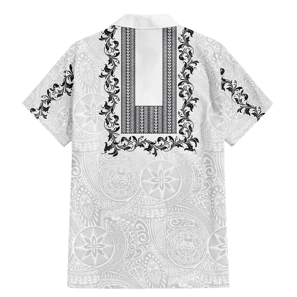 Philippines Polynesian Floral Pattern Family Matching Mermaid Dress and Hawaiian Shirt With Barong Tagalog White Style LT03 - Polynesian Pride