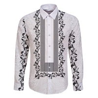Philippines Polynesian Floral Pattern Family Matching Mermaid Dress and Hawaiian Shirt With Barong Tagalog White Style LT03 Dad's Shirt - Long Sleeve White - Polynesian Pride