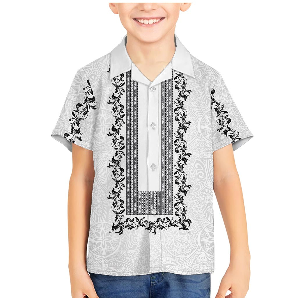 Philippines Polynesian Floral Pattern Family Matching Mermaid Dress and Hawaiian Shirt With Barong Tagalog White Style LT03 Son's Shirt White - Polynesian Pride