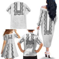 Philippines Polynesian Floral Pattern Family Matching Off The Shoulder Long Sleeve Dress and Hawaiian Shirt With Barong Tagalog White Style LT03 - Polynesian Pride