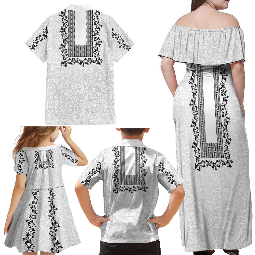 Philippines Polynesian Floral Pattern Family Matching Off Shoulder Maxi Dress and Hawaiian Shirt With Barong Tagalog White Style LT03 - Polynesian Pride