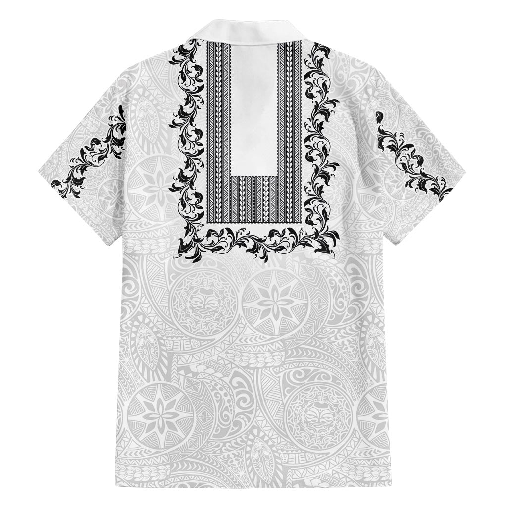 Philippines Polynesian Floral Pattern Family Matching Off Shoulder Maxi Dress and Hawaiian Shirt With Barong Tagalog White Style LT03 - Polynesian Pride