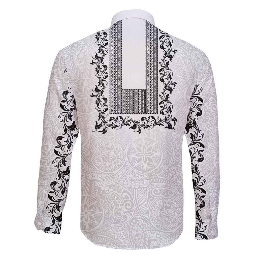 Philippines Polynesian Floral Pattern Family Matching Off Shoulder Maxi Dress and Hawaiian Shirt With Barong Tagalog White Style LT03 - Polynesian Pride