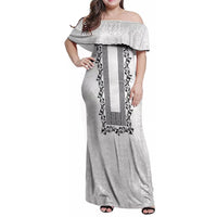 Philippines Polynesian Floral Pattern Family Matching Off Shoulder Maxi Dress and Hawaiian Shirt With Barong Tagalog White Style LT03 Mom's Dress White - Polynesian Pride
