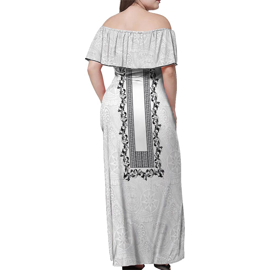 Philippines Polynesian Floral Pattern Family Matching Off Shoulder Maxi Dress and Hawaiian Shirt With Barong Tagalog White Style LT03 - Polynesian Pride