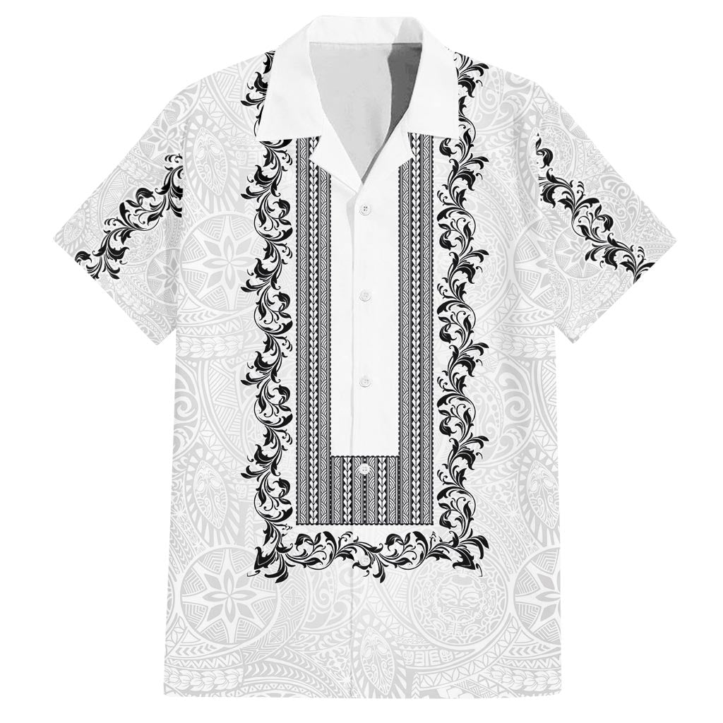 Philippines Polynesian Floral Pattern Family Matching Off Shoulder Short Dress and Hawaiian Shirt With Barong Tagalog White Style LT03 Dad's Shirt - Short Sleeve White - Polynesian Pride