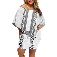 Philippines Polynesian Floral Pattern Family Matching Off Shoulder Short Dress and Hawaiian Shirt With Barong Tagalog White Style LT03 Mom's Dress White - Polynesian Pride