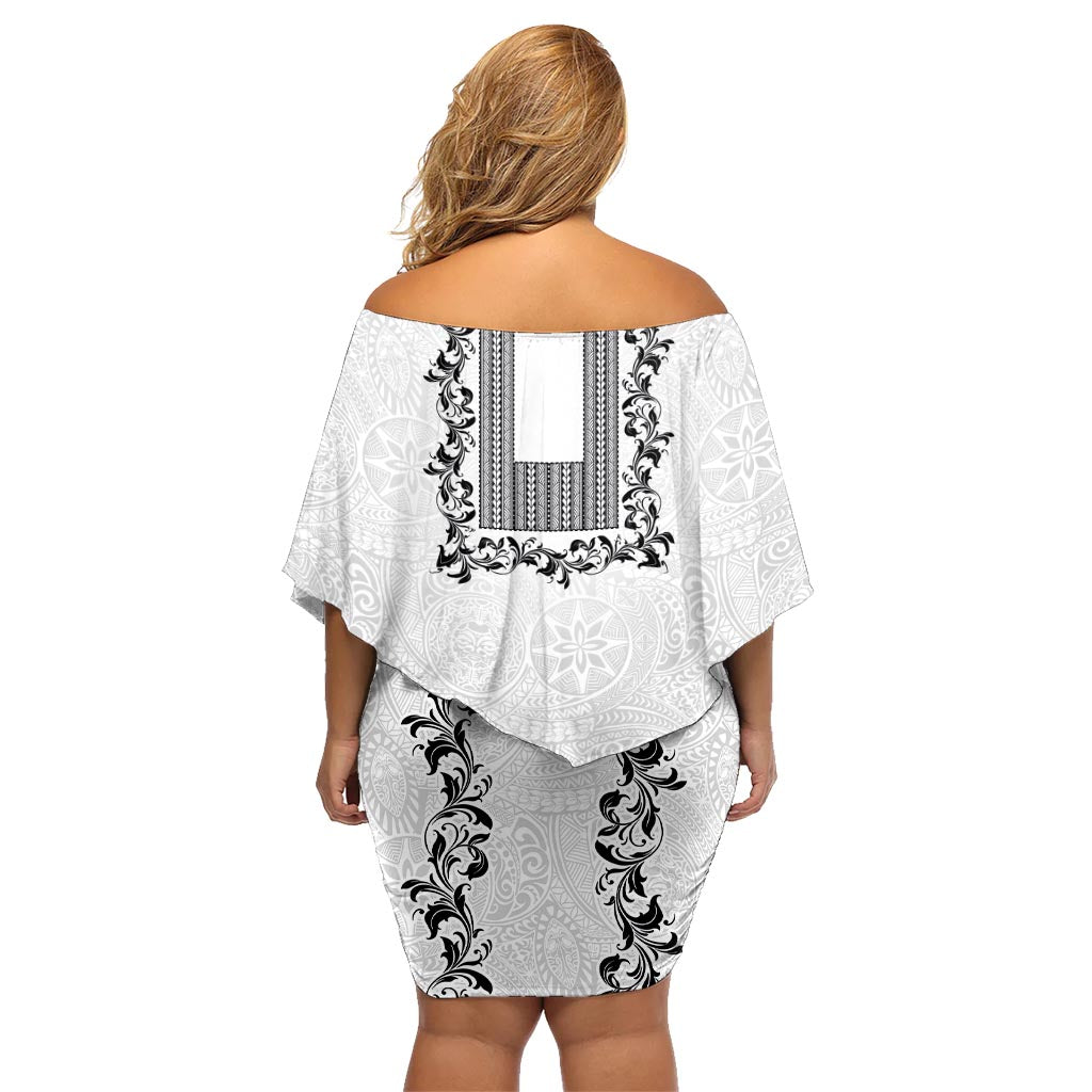 Philippines Polynesian Floral Pattern Family Matching Off Shoulder Short Dress and Hawaiian Shirt With Barong Tagalog White Style LT03 - Polynesian Pride
