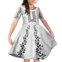 Philippines Polynesian Floral Pattern Family Matching Short Sleeve Bodycon Dress and Hawaiian Shirt With Barong Tagalog White Style LT03 Daughter's Dress White - Polynesian Pride