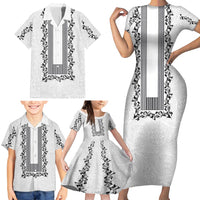 Philippines Polynesian Floral Pattern Family Matching Short Sleeve Bodycon Dress and Hawaiian Shirt With Barong Tagalog White Style LT03 - Polynesian Pride