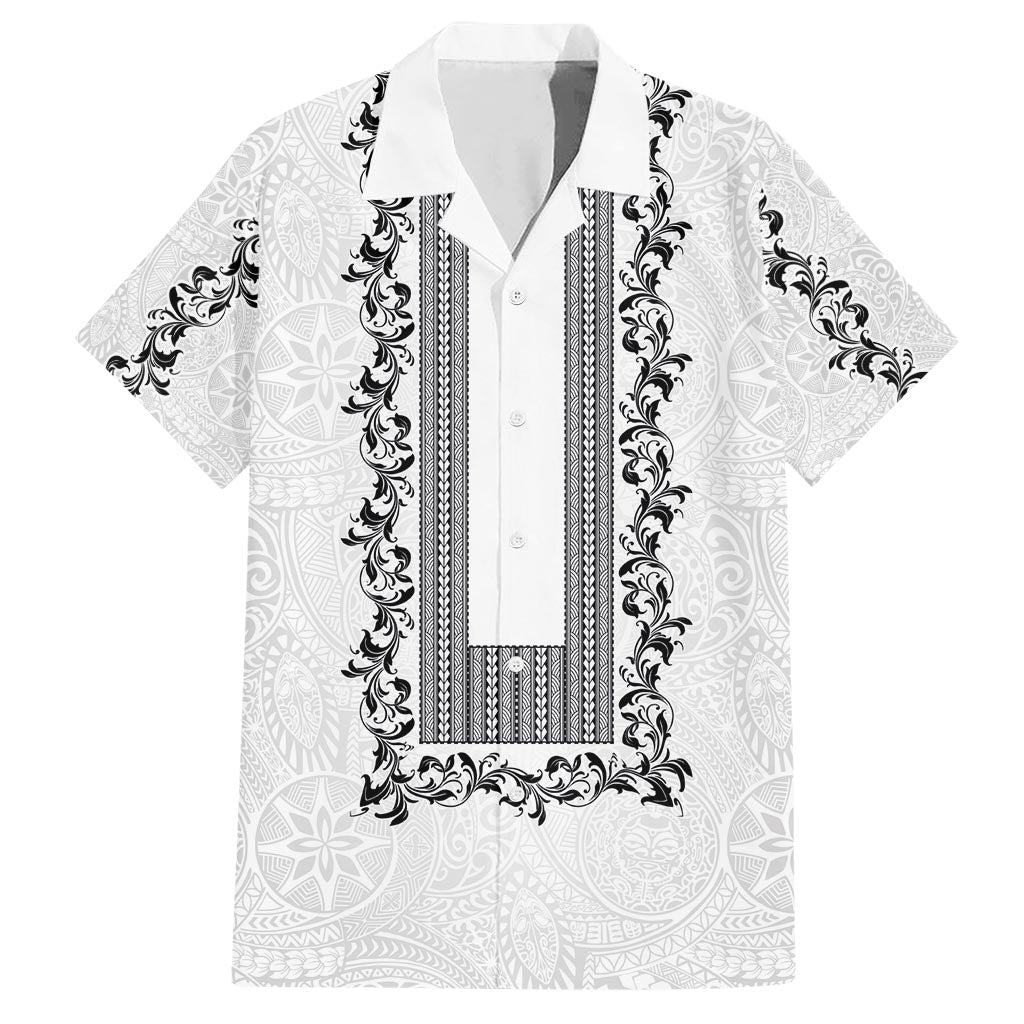 Philippines Polynesian Floral Pattern Family Matching Short Sleeve Bodycon Dress and Hawaiian Shirt With Barong Tagalog White Style LT03 Dad's Shirt - Short Sleeve White - Polynesian Pride