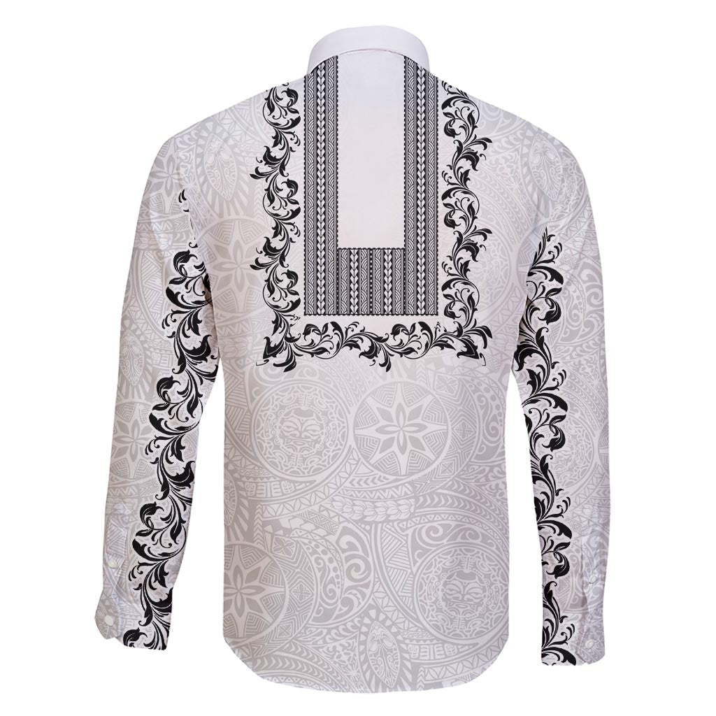 Philippines Polynesian Floral Pattern Family Matching Short Sleeve Bodycon Dress and Hawaiian Shirt With Barong Tagalog White Style LT03 - Polynesian Pride