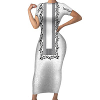 Philippines Polynesian Floral Pattern Family Matching Short Sleeve Bodycon Dress and Hawaiian Shirt With Barong Tagalog White Style LT03 Mom's Dress White - Polynesian Pride