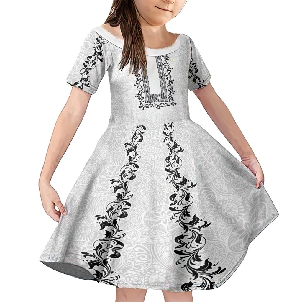 Philippines Polynesian Floral Pattern Family Matching Summer Maxi Dress and Hawaiian Shirt With Barong Tagalog White Style LT03 Daughter's Dress White - Polynesian Pride