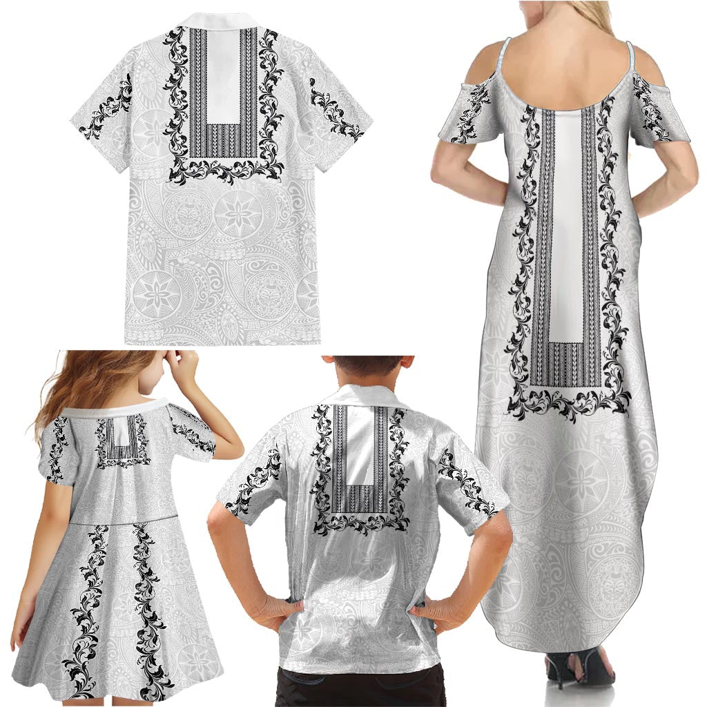 Philippines Polynesian Floral Pattern Family Matching Summer Maxi Dress and Hawaiian Shirt With Barong Tagalog White Style LT03 - Polynesian Pride